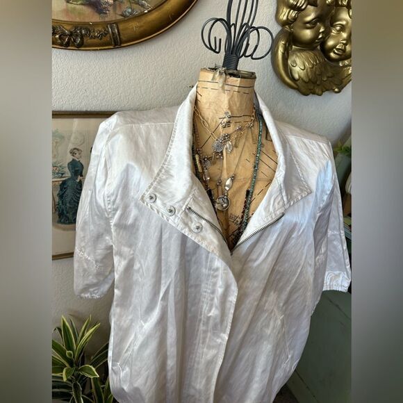 LAL Live A Little White Shiney Collard Zip Up Blazer Blouse sz 1X Career - Picture 2 of 8